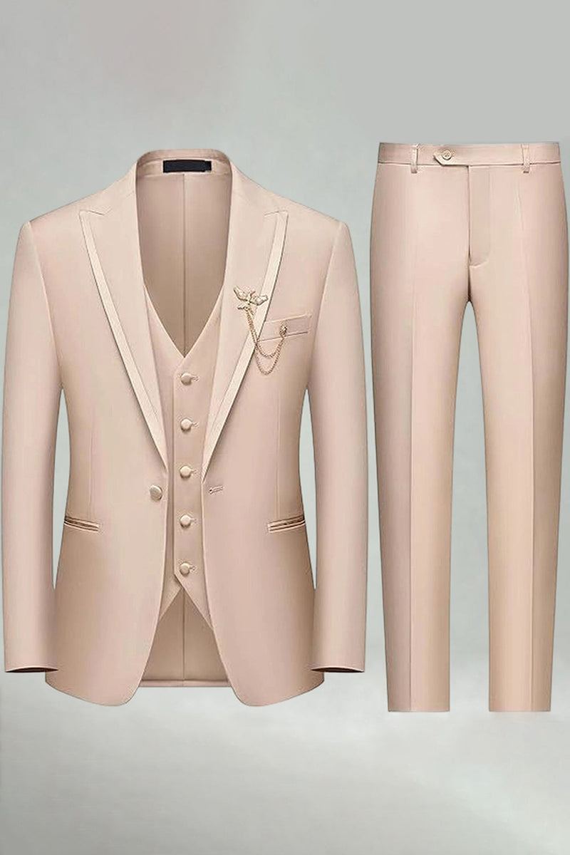 Laden Sie das Bild in den Galerie-Viewer, Schwarze 3-teilige Ein-Knopf Herrenanzüge mit Spitzrevers