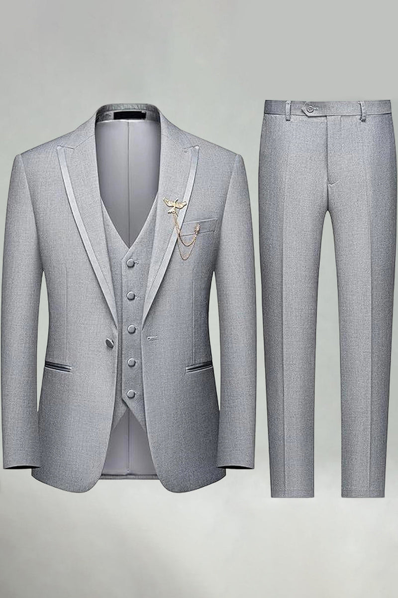 Laden Sie das Bild in den Galerie-Viewer, Schwarze 3-teilige Ein-Knopf Herrenanzüge mit Spitzrevers