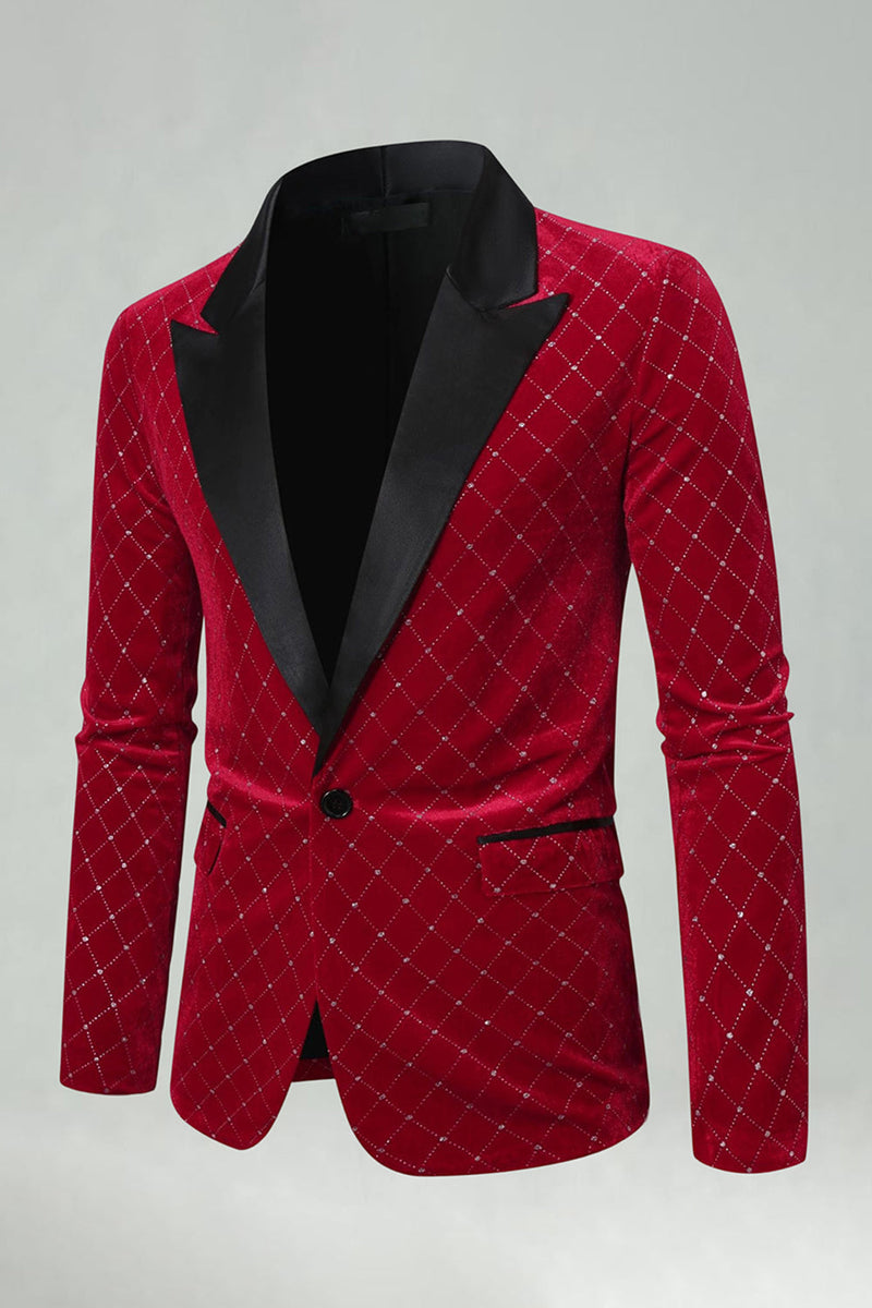 Laden Sie das Bild in den Galerie-Viewer, Grün Samt Check Peak Revers Herren Abschlussball Blazer