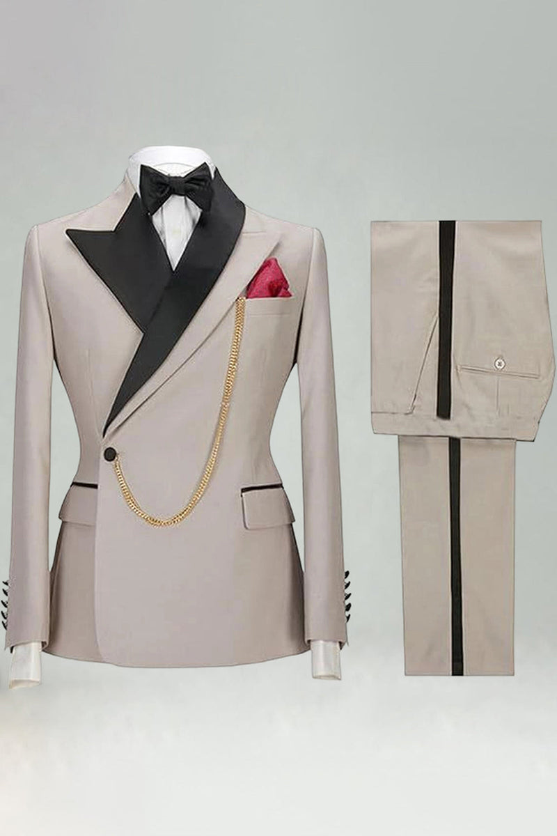 Laden Sie das Bild in den Galerie-Viewer, Slim Fit Zweiteilige Khaki Peak Revers Herrenanzüge