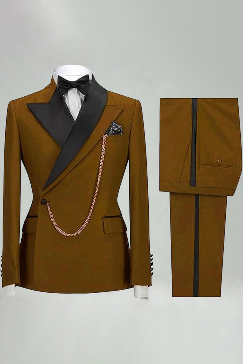 Laden Sie das Bild in den Galerie-Viewer, Slim Fit Zweiteilige Khaki Peak Revers Herrenanzüge