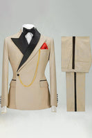 Laden Sie das Bild in den Galerie-Viewer, Slim Fit Zweiteilige Khaki Peak Revers Herrenanzüge