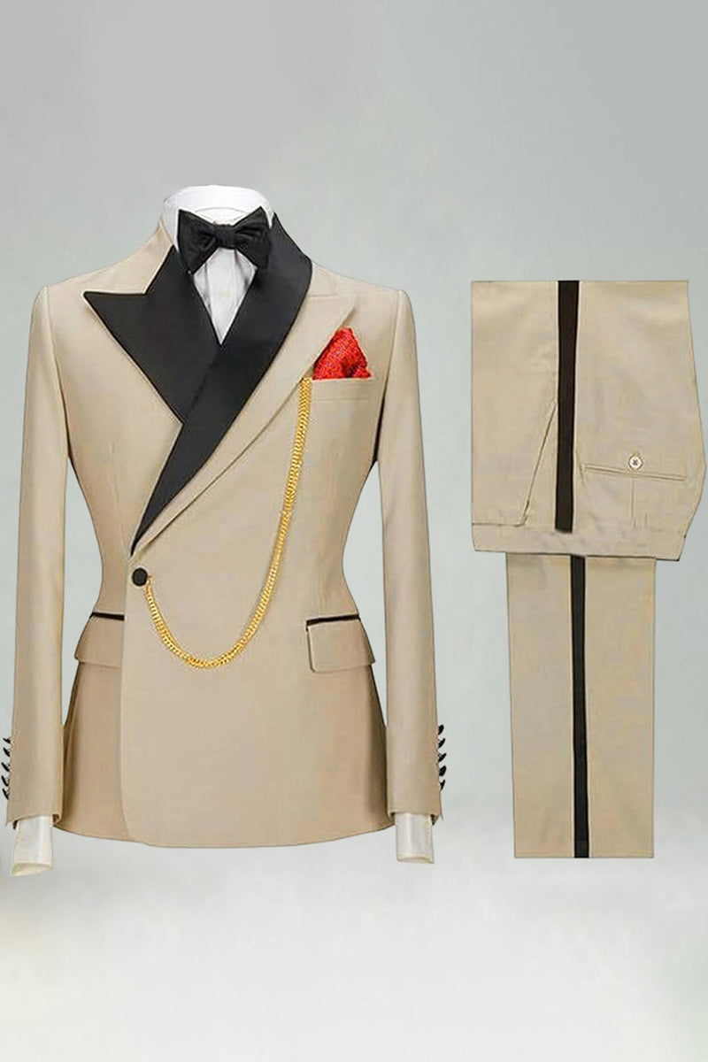 Laden Sie das Bild in den Galerie-Viewer, Slim Fit Zweiteilige Khaki Peak Revers Herrenanzüge