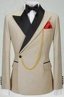 Laden Sie das Bild in den Galerie-Viewer, Slim Fit Zweiteilige Khaki Peak Revers Herrenanzüge