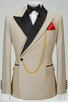 Slim Fit Zweiteilige Khaki Peak Revers Herrenanzüge