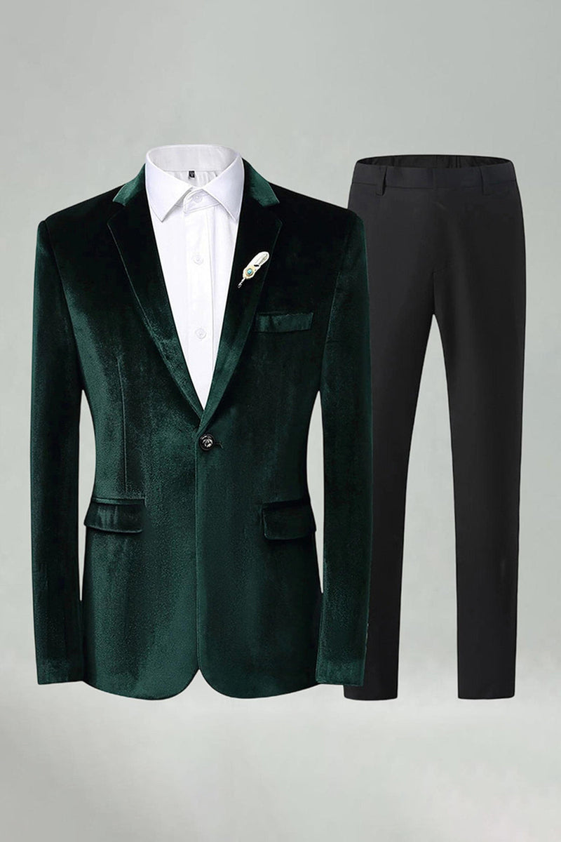 Laden Sie das Bild in den Galerie-Viewer, Königsblaue 2-teilige Samt Notched Herren Abschlussballanzüge