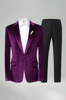 Laden Sie das Bild in den Galerie-Viewer, Königsblaue 2-teilige Samt Notched Herren Abschlussballanzüge