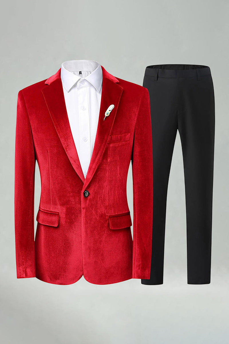 Laden Sie das Bild in den Galerie-Viewer, Königsblaue 2-teilige Samt Notched Herren Abschlussballanzüge