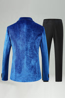 Laden Sie das Bild in den Galerie-Viewer, Königsblaue 2-teilige Samt Notched Herren Abschlussballanzüge