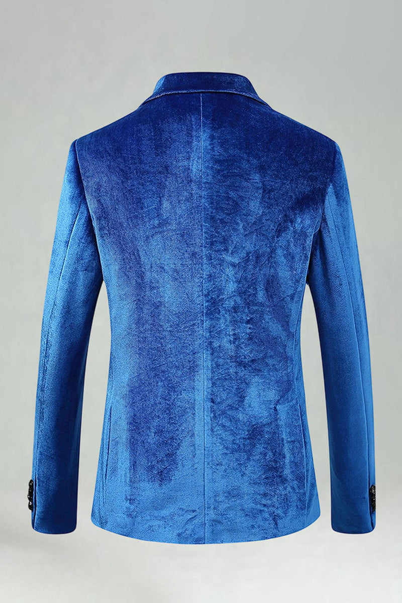 Laden Sie das Bild in den Galerie-Viewer, Königsblaue 2-teilige Samt Notched Herren Abschlussballanzüge