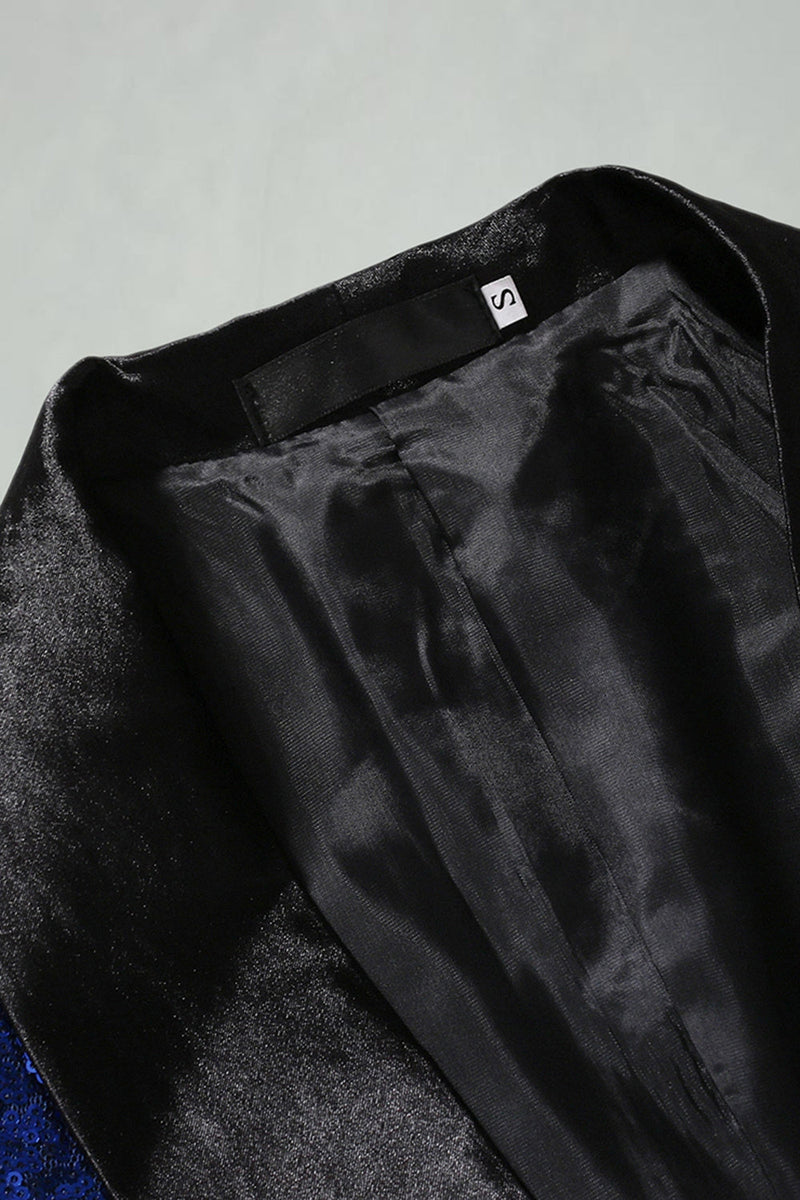 Laden Sie das Bild in den Galerie-Viewer, Paillettenschal Revers Königsblauer Herren Blazer