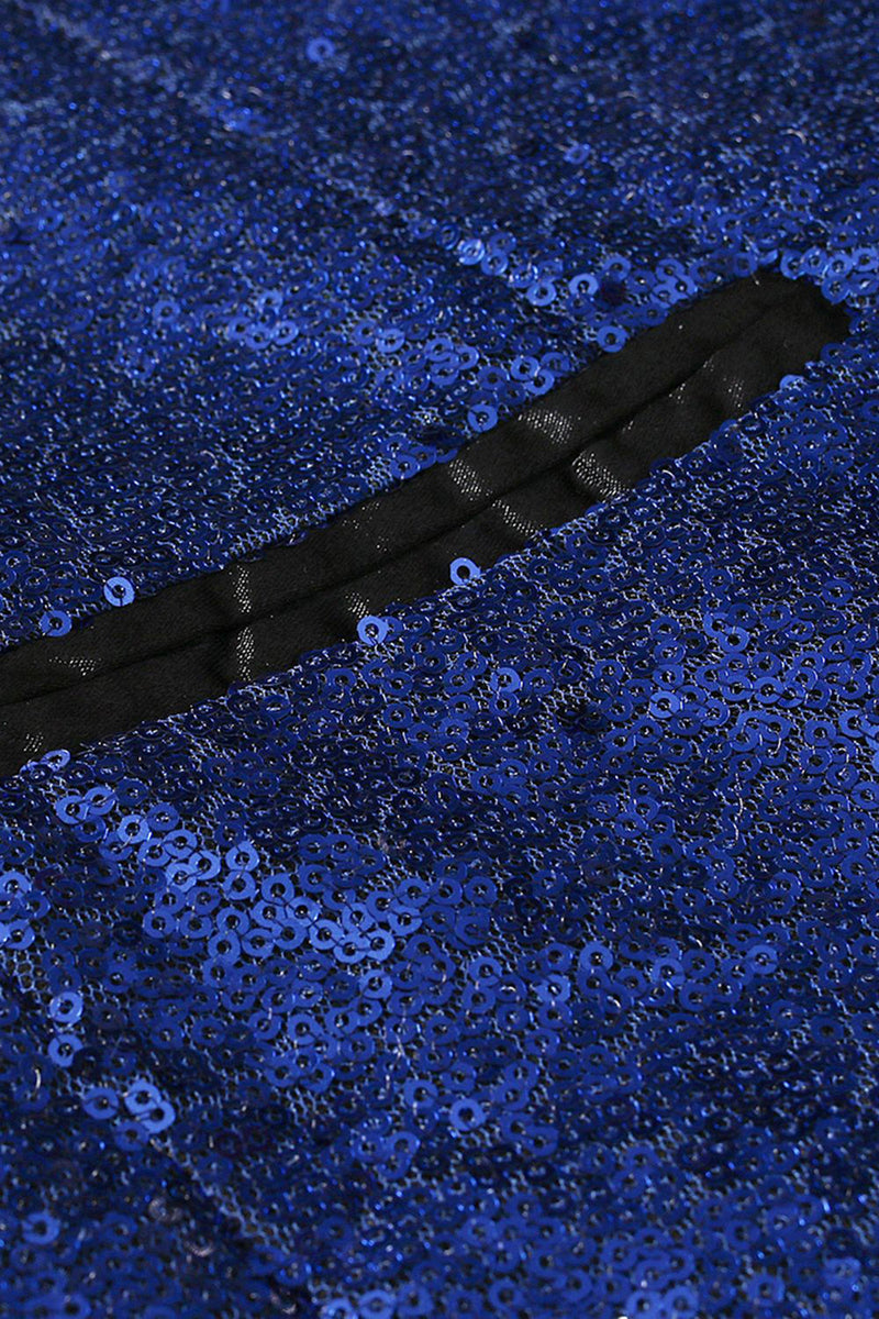 Laden Sie das Bild in den Galerie-Viewer, Paillettenschal Revers Königsblauer Herren Blazer