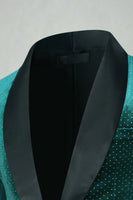 Laden Sie das Bild in den Galerie-Viewer, Grüner Samtschal mit Revers und Perlen Blazer für Herrenabschlussball