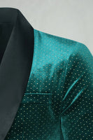Laden Sie das Bild in den Galerie-Viewer, Grüner Samtschal mit Revers und Perlen Blazer für Herrenabschlussball