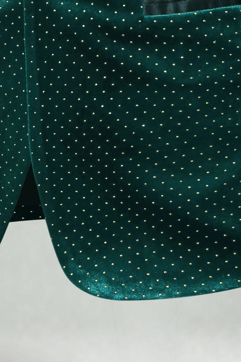 Laden Sie das Bild in den Galerie-Viewer, Grüner Samtschal mit Revers und Perlen Blazer für Herrenabschlussball