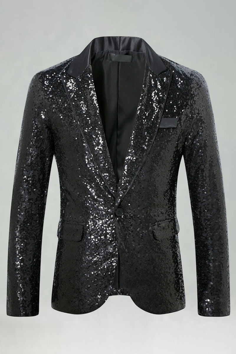 Laden Sie das Bild in den Galerie-Viewer, Glitzernder Gold Peak Revers Herrenabschlussball Blazer
