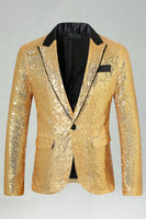 Laden Sie das Bild in den Galerie-Viewer, Glitzernder Gold Peak Revers Herrenabschlussball Blazer