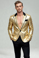 Laden Sie das Bild in den Galerie-Viewer, Glitzernder Gold Peak Revers Herrenabschlussball Blazer