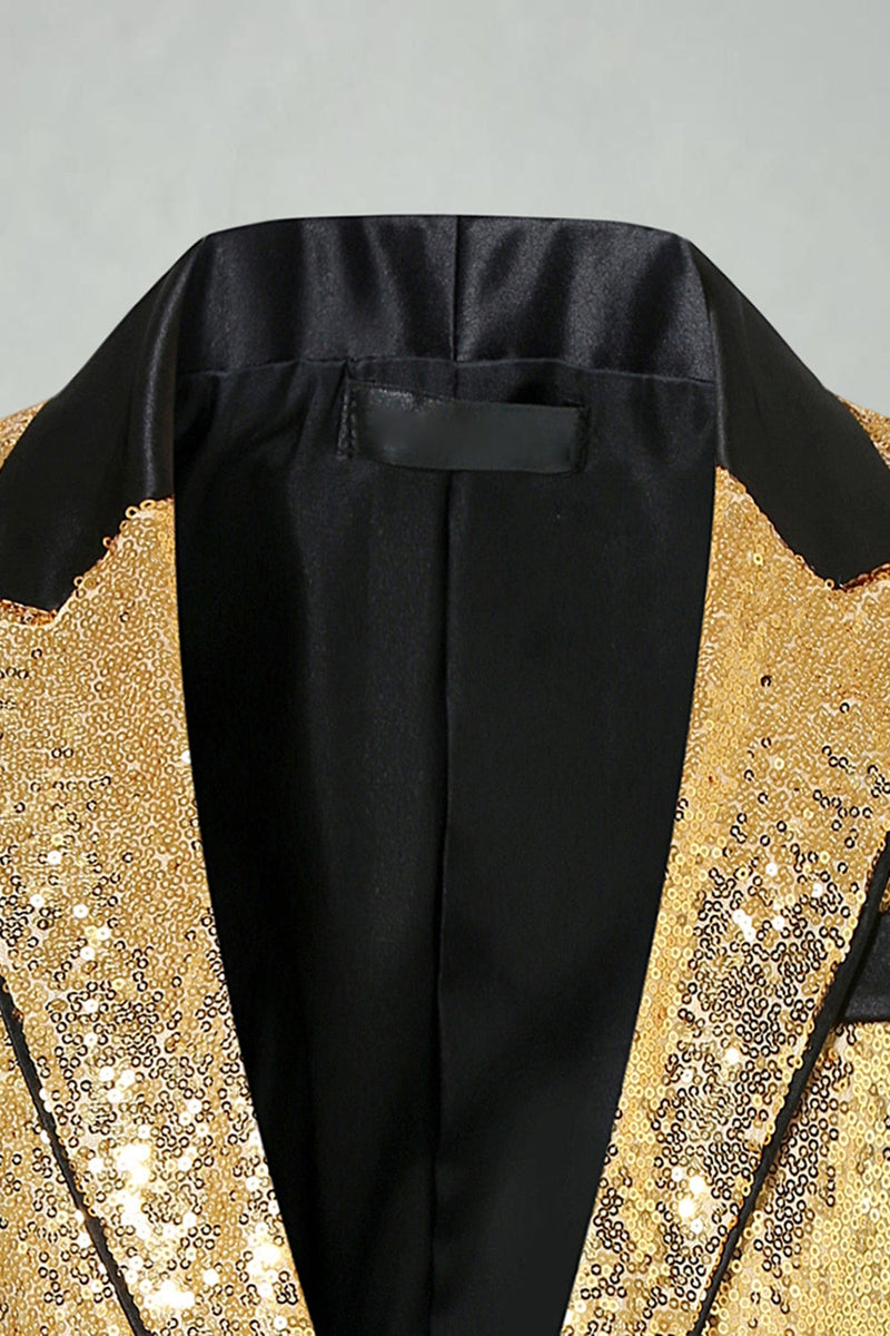 Laden Sie das Bild in den Galerie-Viewer, Glitzernder Gold Peak Revers Herrenabschlussball Blazer