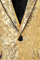 Laden Sie das Bild in den Galerie-Viewer, Glitzernder Gold Peak Revers Herrenabschlussball Blazer