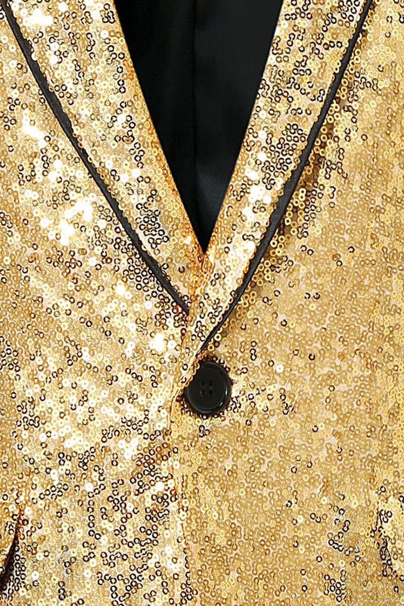 Laden Sie das Bild in den Galerie-Viewer, Glitzernder Gold Peak Revers Herrenabschlussball Blazer