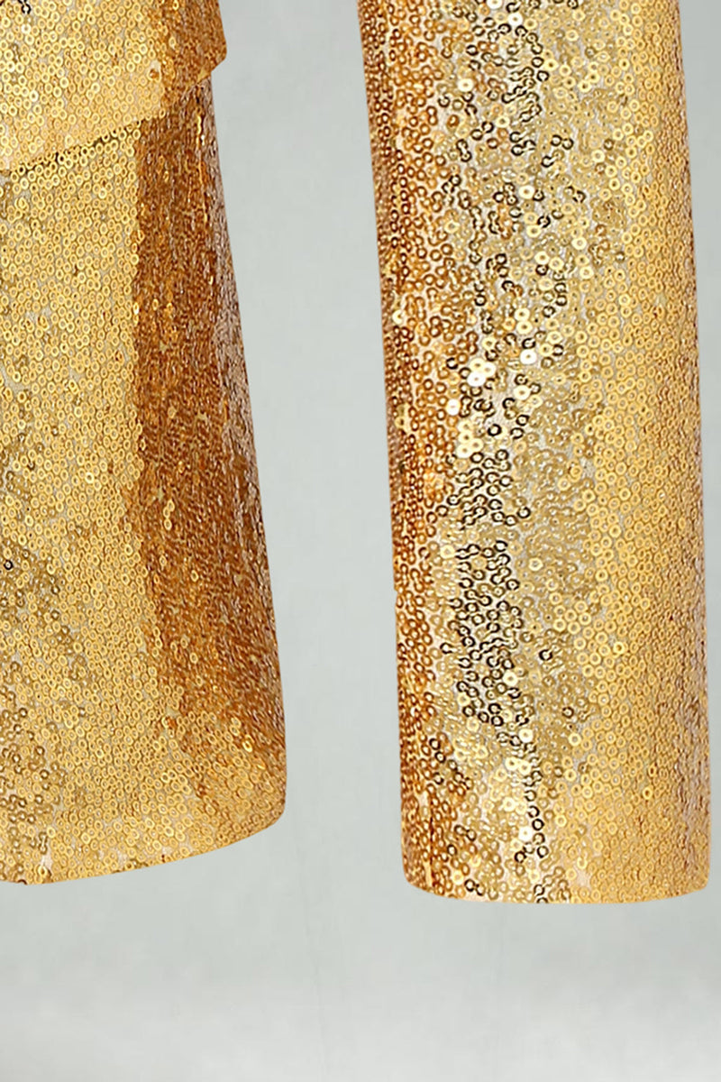 Laden Sie das Bild in den Galerie-Viewer, Glitzernder Gold Peak Revers Herrenabschlussball Blazer