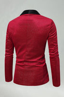 Laden Sie das Bild in den Galerie-Viewer, Roter Schal Revers mit einem Knopf Besetzter Herrenabschlussball Blazer