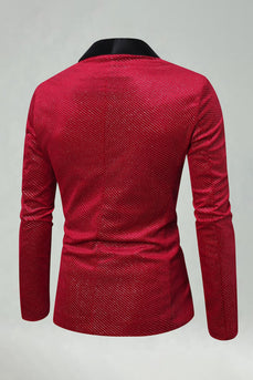 Roter Schal Revers mit einem Knopf Besetzter Herrenabschlussball Blazer