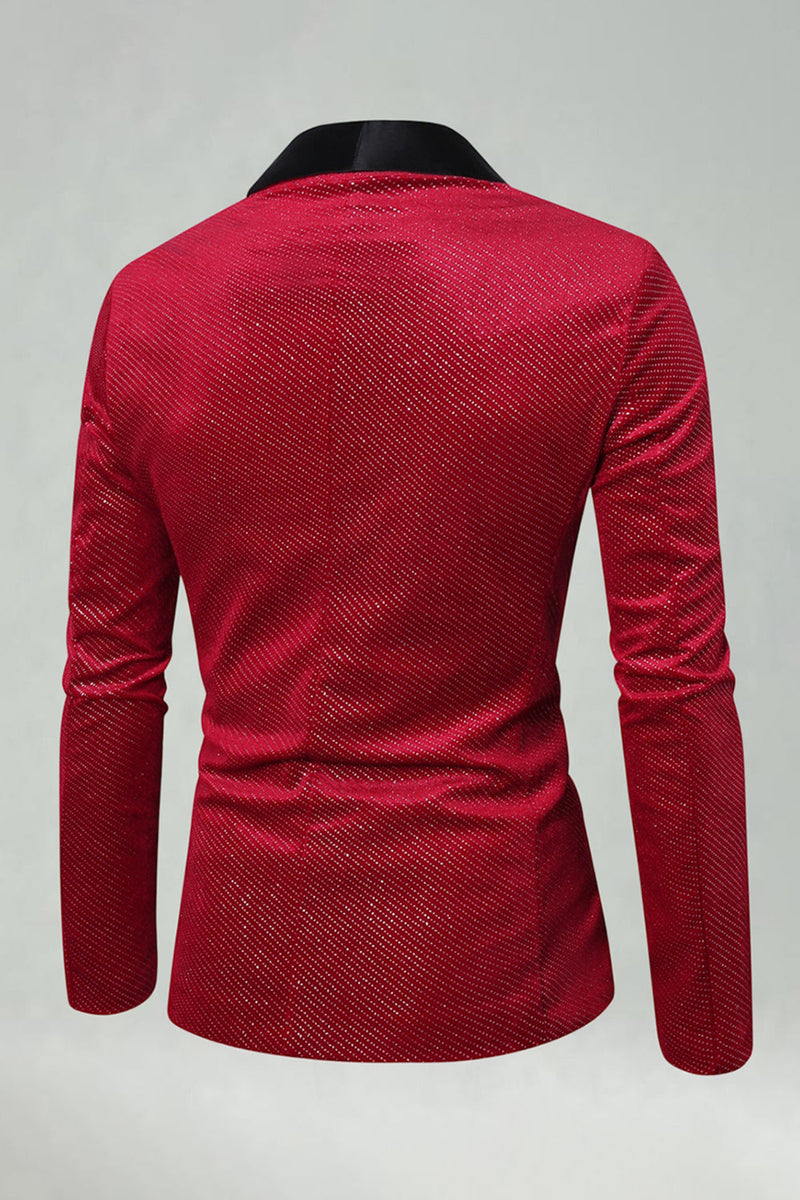 Laden Sie das Bild in den Galerie-Viewer, Roter Schal Revers mit einem Knopf Besetzter Herrenabschlussball Blazer