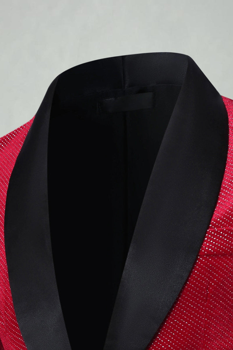 Laden Sie das Bild in den Galerie-Viewer, Roter Schal Revers mit einem Knopf Besetzter Herrenabschlussball Blazer