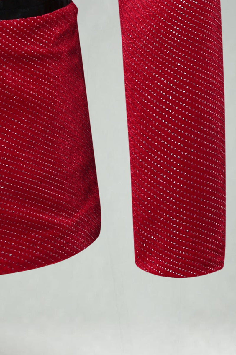 Laden Sie das Bild in den Galerie-Viewer, Roter Schal Revers mit einem Knopf Besetzter Herrenabschlussball Blazer