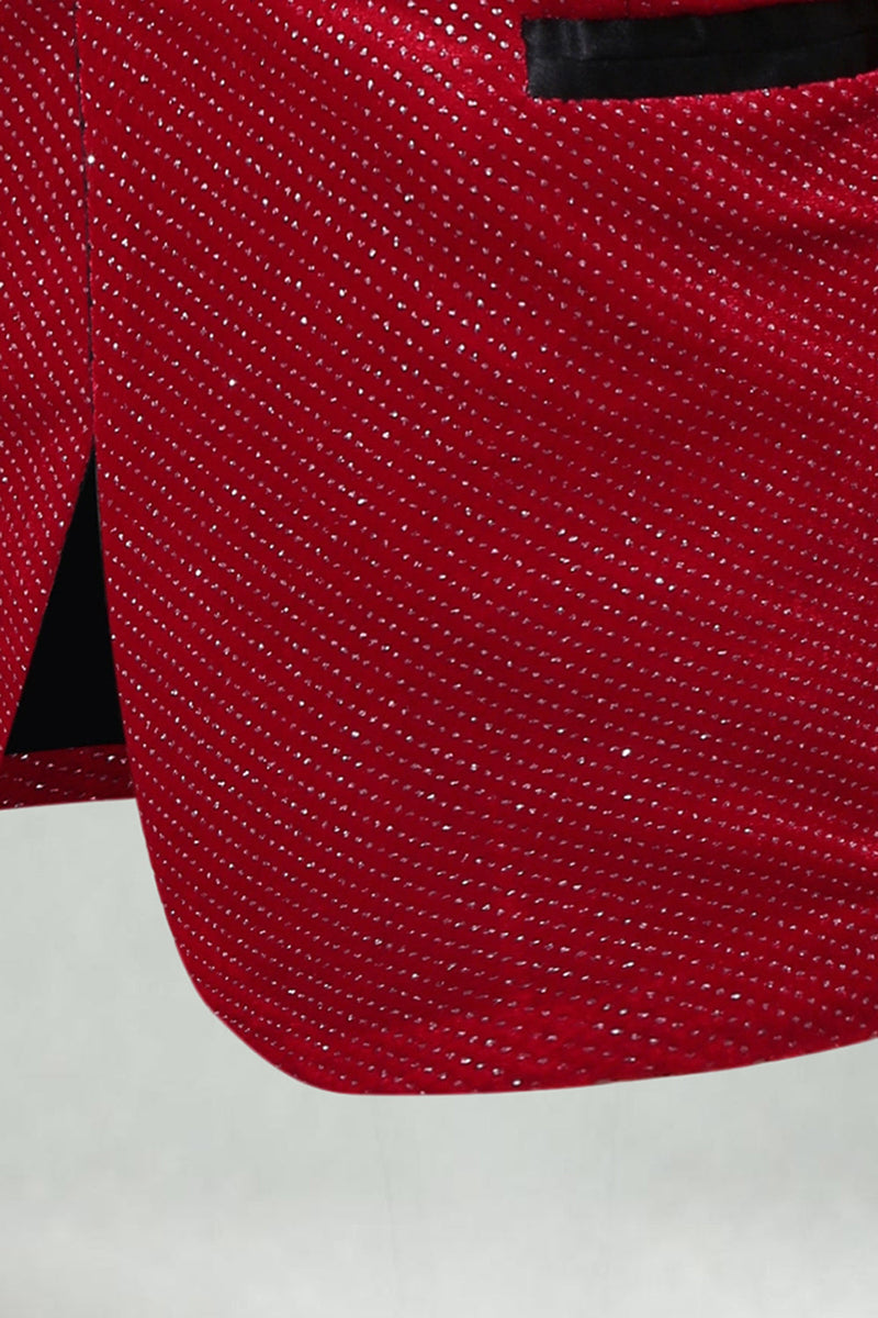 Laden Sie das Bild in den Galerie-Viewer, Roter Schal Revers mit einem Knopf Besetzter Herrenabschlussball Blazer