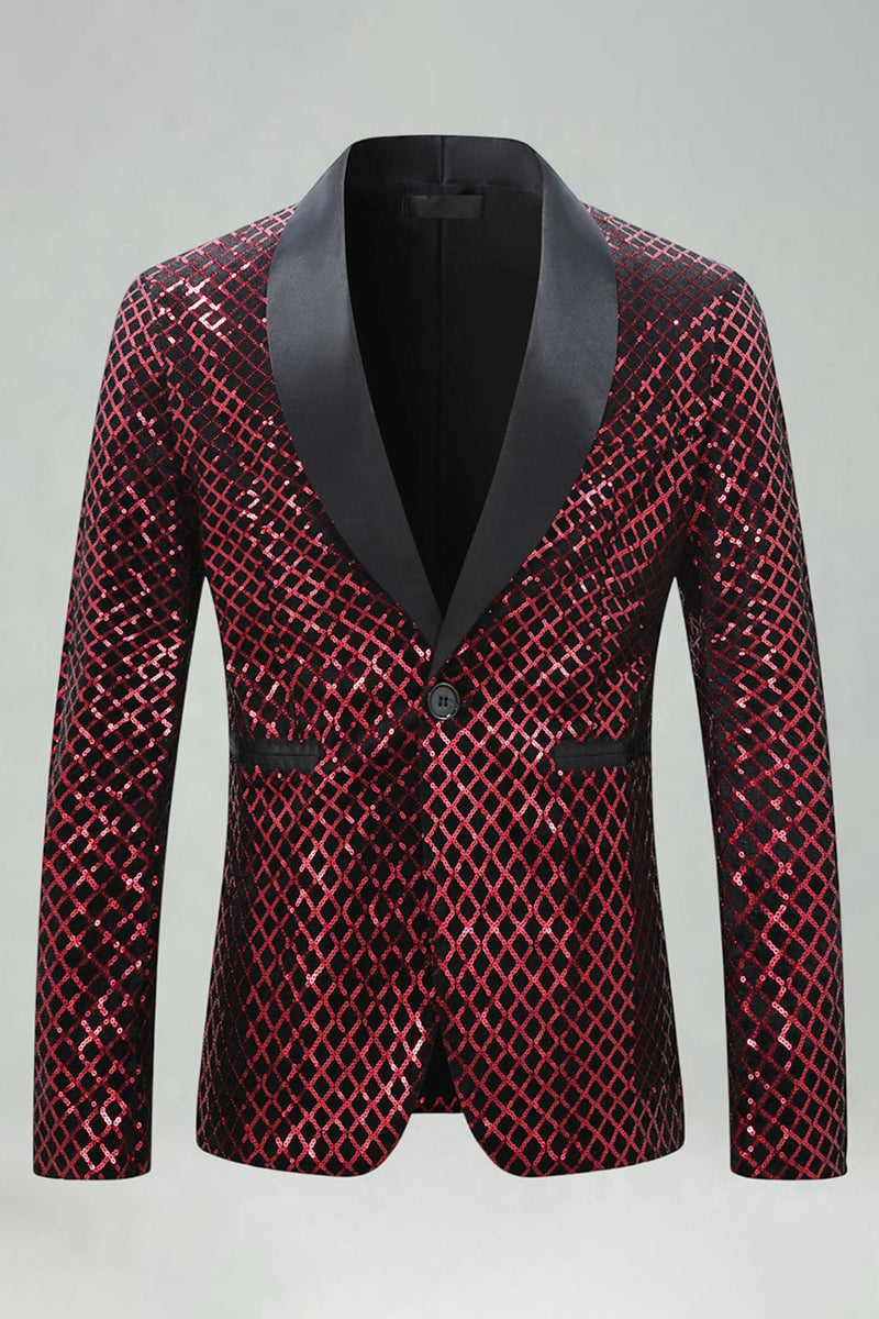 Laden Sie das Bild in den Galerie-Viewer, Grüner Paillettenschal Revers Herrenabschlussball-Blazer