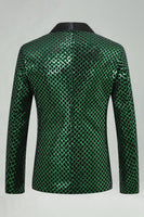 Laden Sie das Bild in den Galerie-Viewer, Grüner Paillettenschal Revers Herrenabschlussball-Blazer