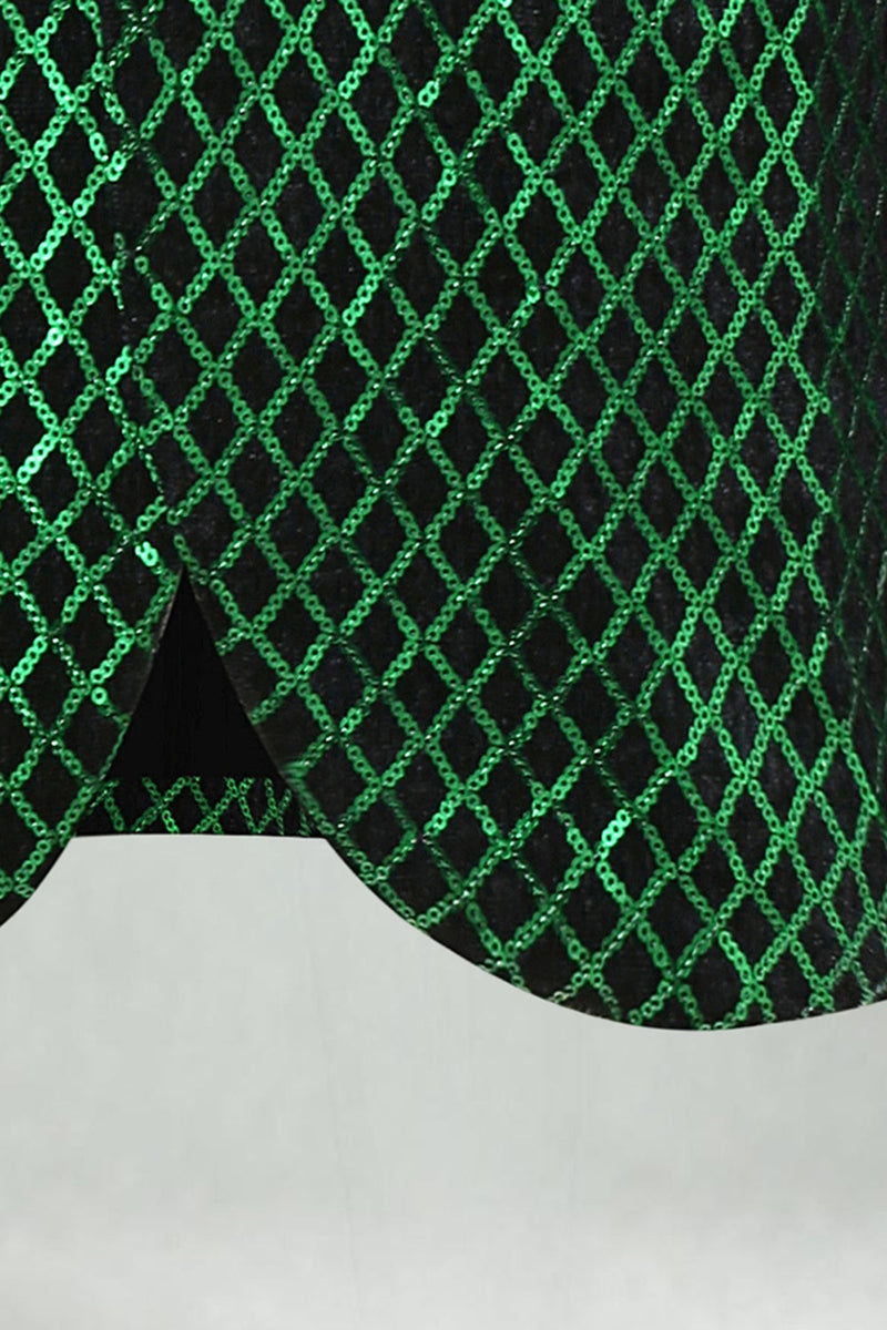 Laden Sie das Bild in den Galerie-Viewer, Grüner Paillettenschal Revers Herrenabschlussball-Blazer