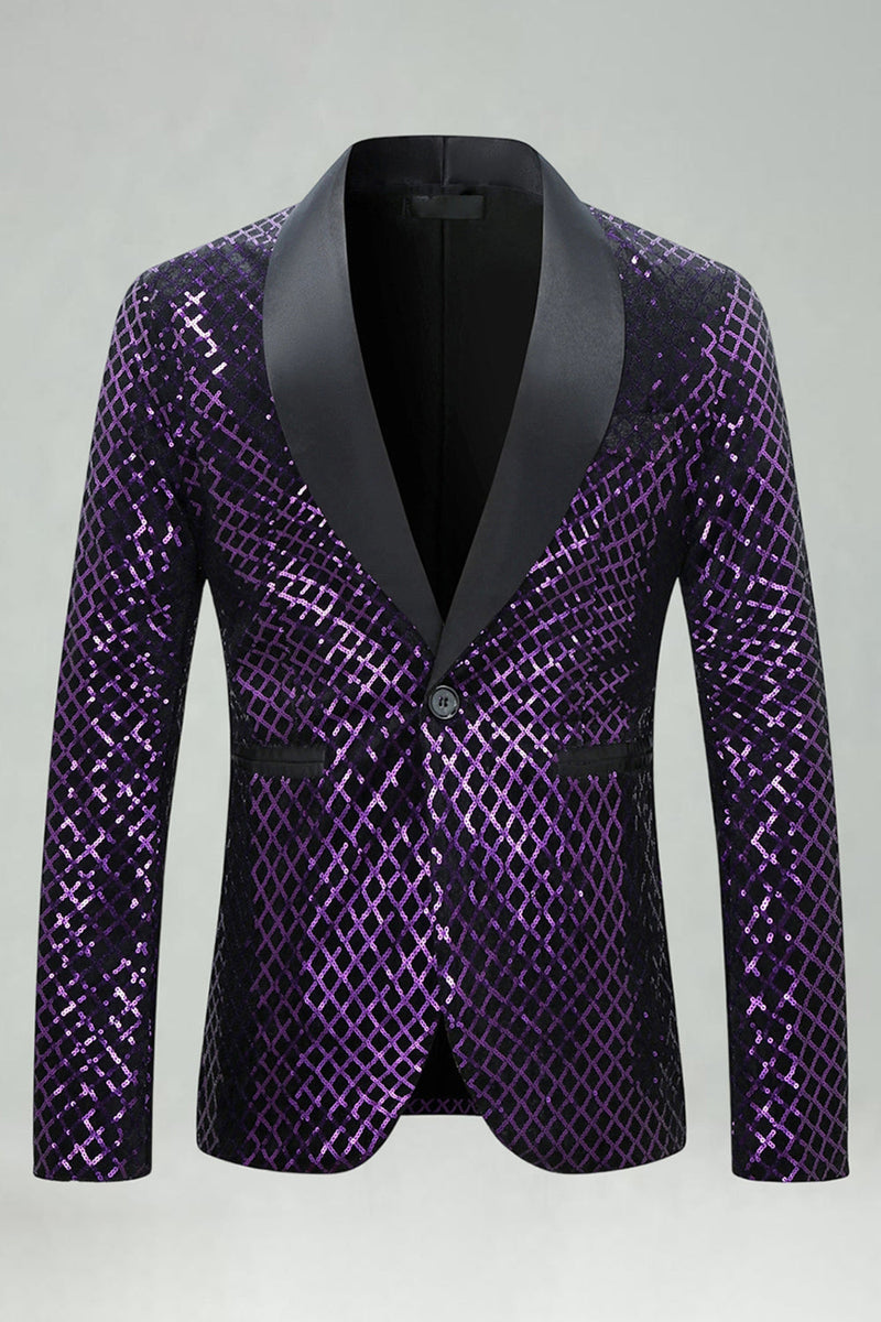 Laden Sie das Bild in den Galerie-Viewer, Grüner Paillettenschal Revers Herrenabschlussball-Blazer