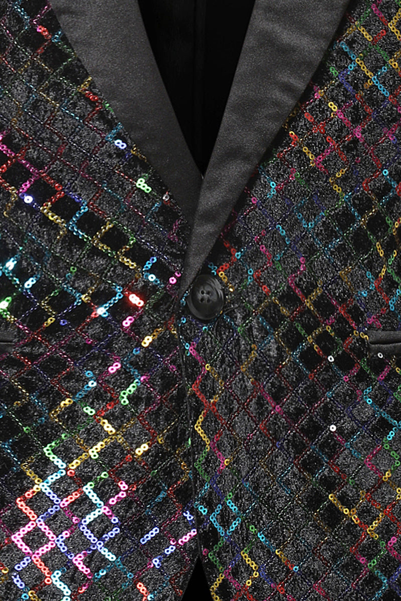 Laden Sie das Bild in den Galerie-Viewer, Bunte Pailletten Blazer mit einem Knopf für Herrenabschlussball