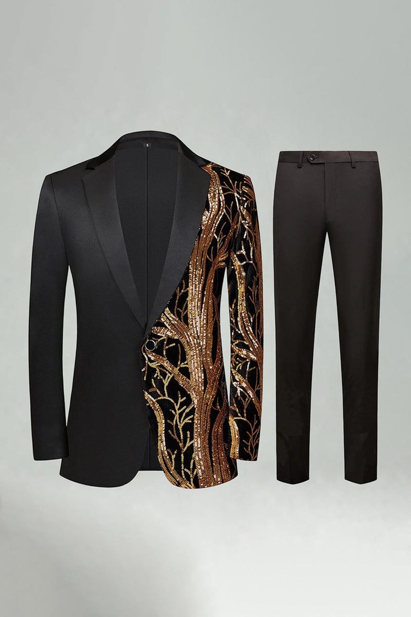 Laden Sie das Bild in den Galerie-Viewer, Dunkelrote Pailletten Notched Revers 2-teilige Herrenabschlussballanzüge