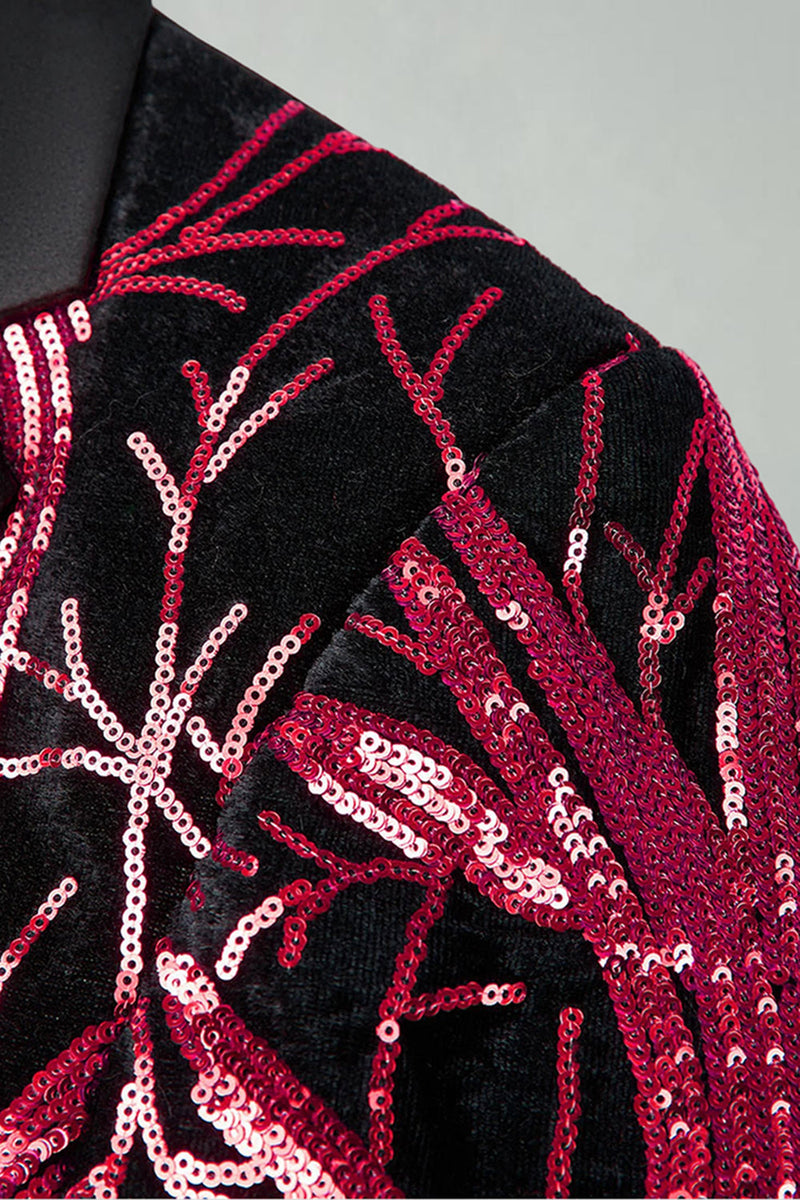 Laden Sie das Bild in den Galerie-Viewer, Dunkelrote Pailletten Notched Revers 2-teilige Herrenabschlussballanzüge