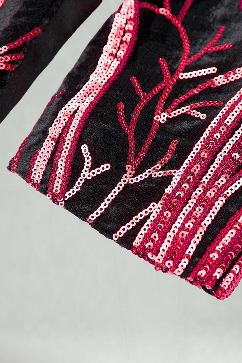 Laden Sie das Bild in den Galerie-Viewer, Dunkelrote Pailletten Notched Revers 2-teilige Herrenabschlussballanzüge