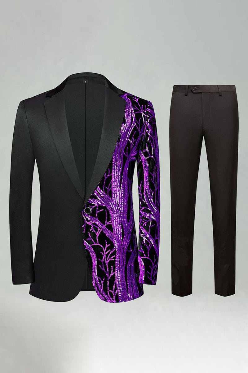 Laden Sie das Bild in den Galerie-Viewer, Dunkelrote Pailletten Notched Revers 2-teilige Herrenabschlussballanzüge