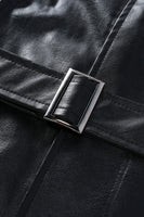 Laden Sie das Bild in den Galerie-Viewer, Schwarzer Leder Trenchcoat mit Revers und Gürtel