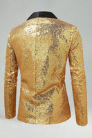 Laden Sie das Bild in den Galerie-Viewer, Glitzernder Goldener Schal mit Revers und Einzelschnalle Herren Abschlussball-Blazer