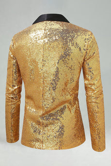 Glitzernder Goldener Schal mit Revers und Einzelschnalle Herren Abschlussball-Blazer