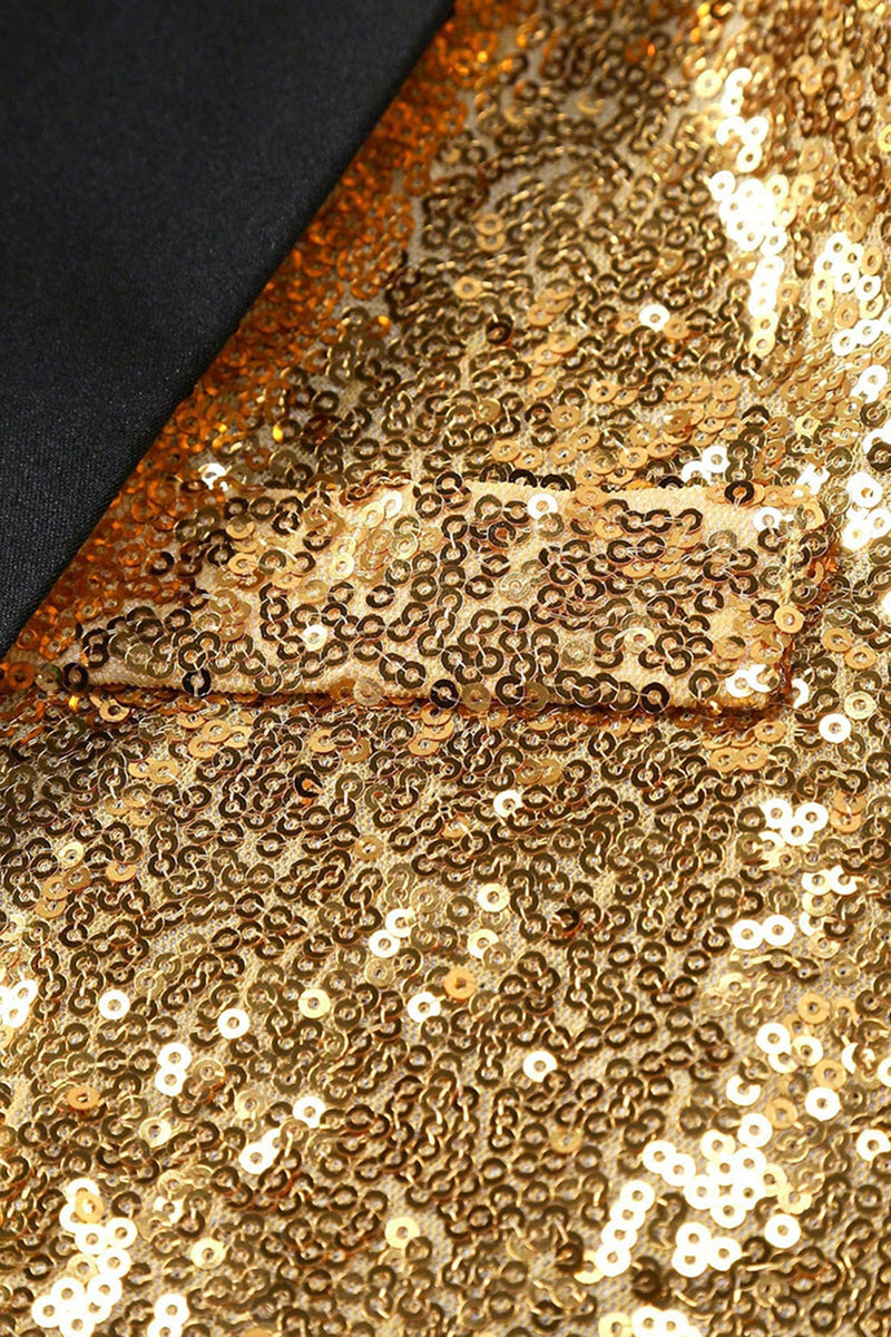 Laden Sie das Bild in den Galerie-Viewer, Glitzernder Goldener Schal mit Revers und Einzelschnalle Herren Abschlussball-Blazer