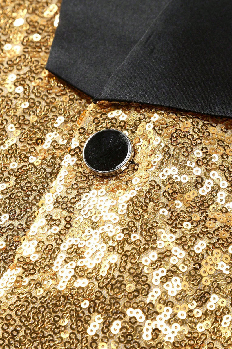 Laden Sie das Bild in den Galerie-Viewer, Glitzernder Goldener Schal mit Revers und Einzelschnalle Herren Abschlussball-Blazer