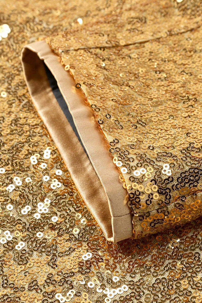 Laden Sie das Bild in den Galerie-Viewer, Glitzernder Goldener Schal mit Revers und Einzelschnalle Herren Abschlussball-Blazer