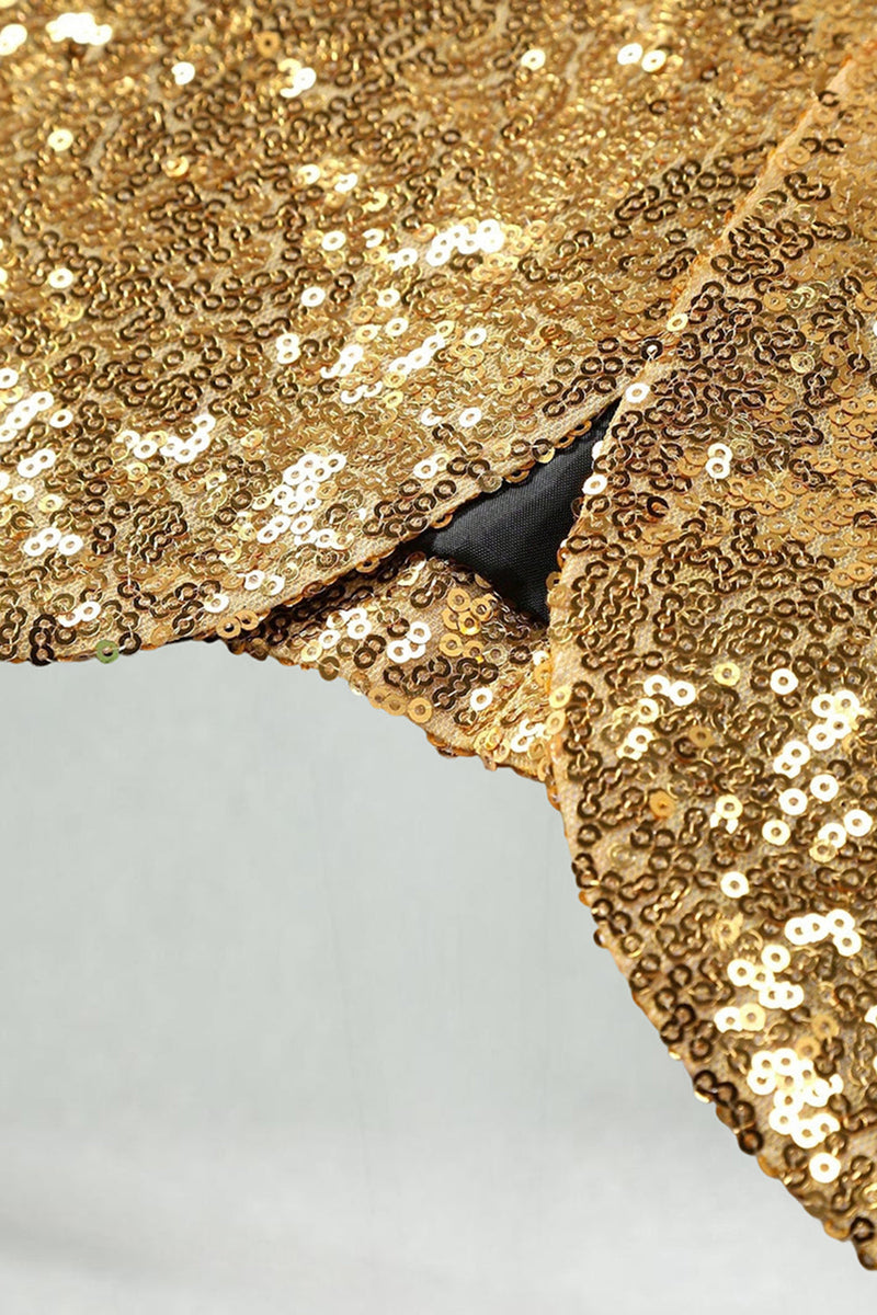 Laden Sie das Bild in den Galerie-Viewer, Glitzernder Goldener Schal mit Revers und Einzelschnalle Herren Abschlussball-Blazer