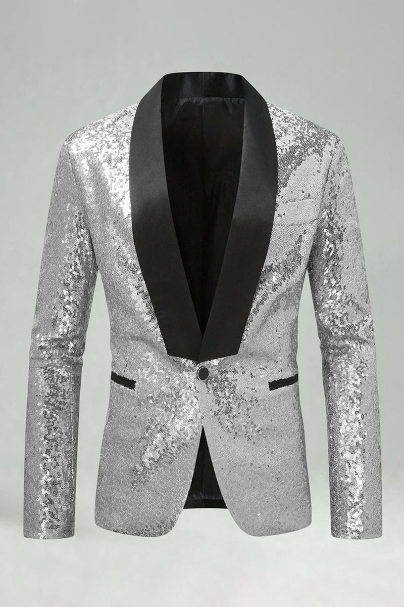 Laden Sie das Bild in den Galerie-Viewer, Glitzernder Goldener Schal mit Revers und Einzelschnalle Herren Abschlussball-Blazer