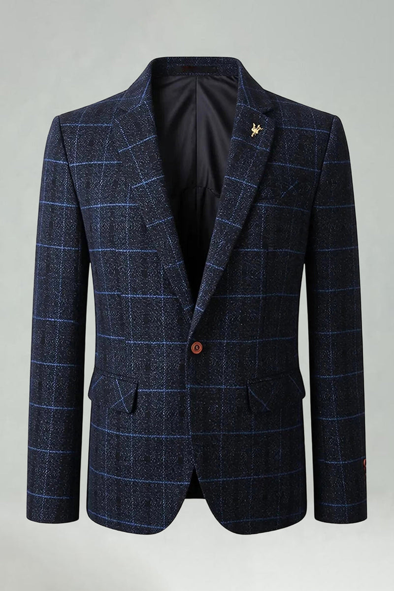 Laden Sie das Bild in den Galerie-Viewer, Karierter Revers Marine Herren Ball Blazer